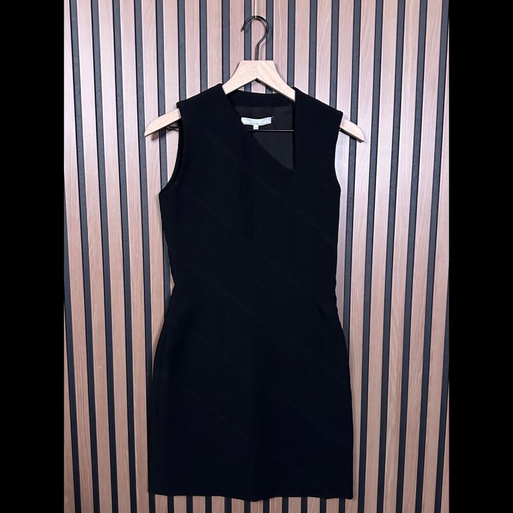 Angelo Mozzillo Dress US 12 / L Womens Black Sheath Asymmetrical V Neck